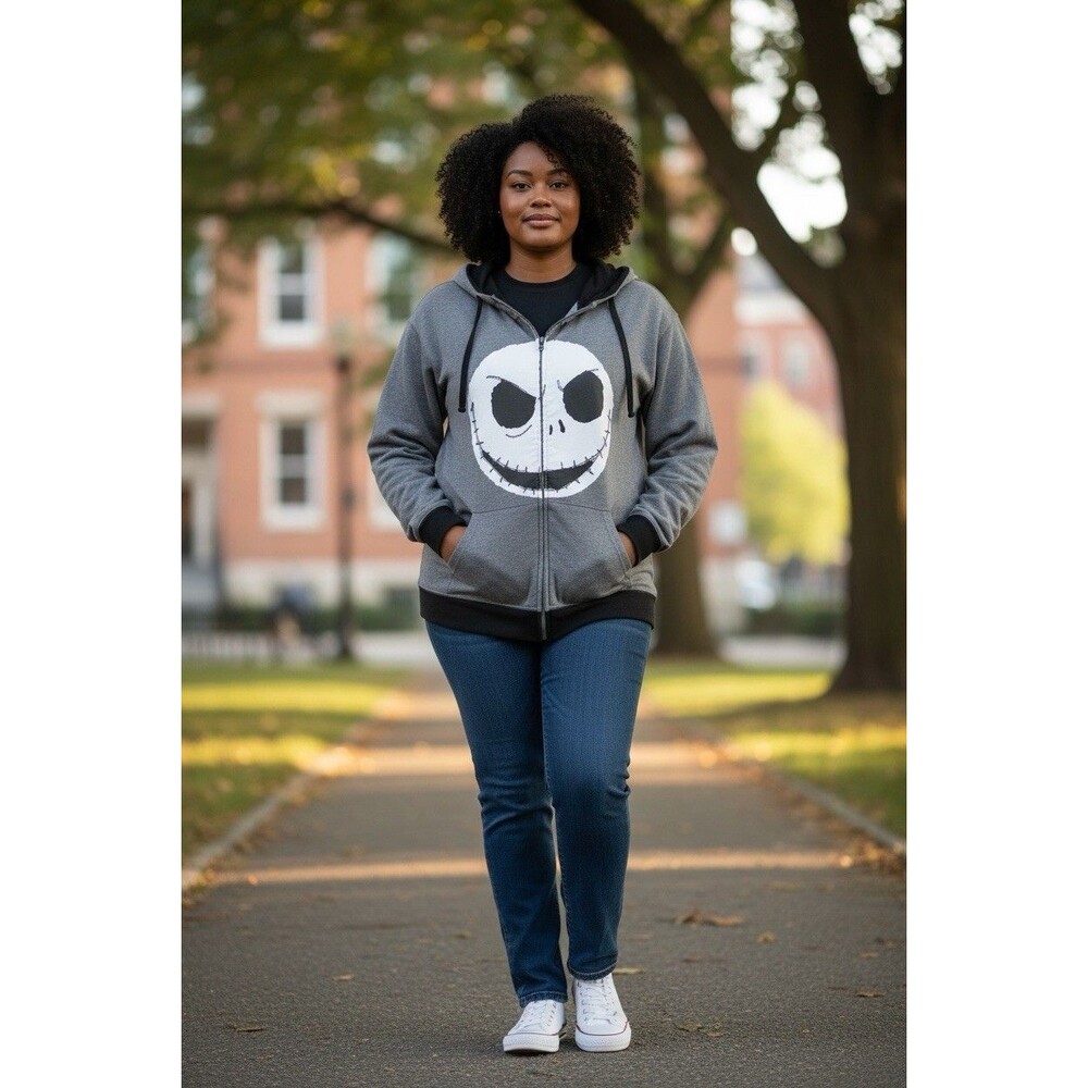 Disney Nightmare Before Christmas Jack Skellington Hoodie Unise XL Full Zip Gray
